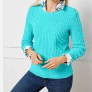 Talbots Aqua Blue Cotton Blend Button Detail Sweater Size Extra Large Coastal